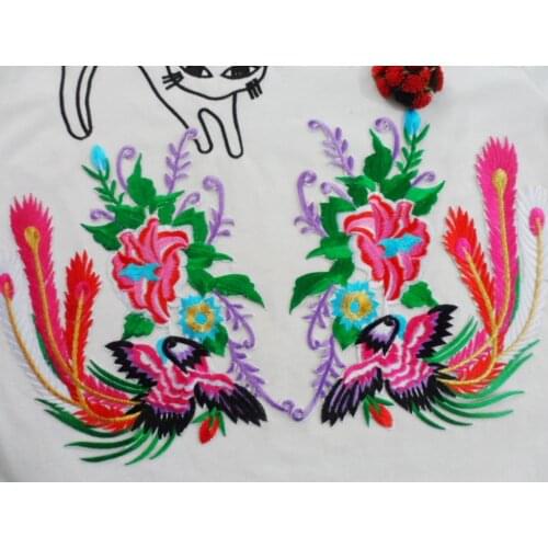 23*21 cm phoenix design embroidery lace applique in pair for dress decoration embroidered iron on patches motif