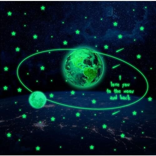 30cm Luminous Green Earth Wall Stickers Glow In The Dark Bedroom Kids Room Home Decoration Wall Decals Fluorescent Stars Sticker