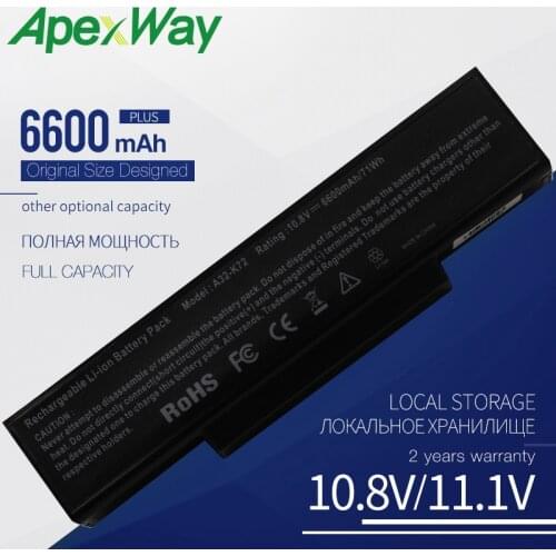 ApexWay 9 Cells 10.8V New Laptop Battery For Asus A32-N71 A32-K72 K72 K72F K72D K72DR K73 K73SV K73S K73E N73SV X72 X73 N71