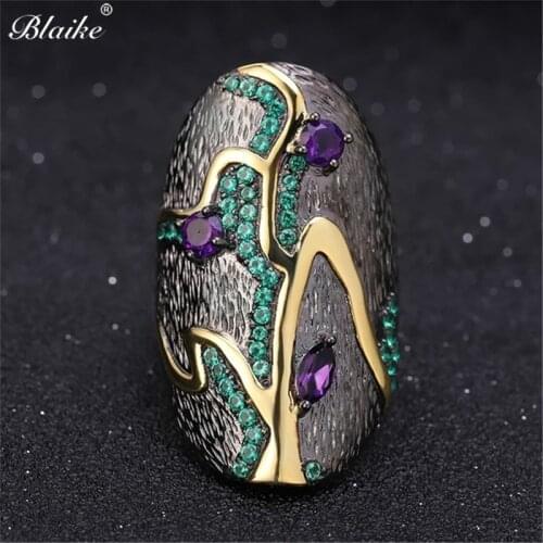 Blaike Statement Silver Color Leaf Rings For Women Inlay Zircon Punk Party Banquet Ring Jewelry Anniversary Gifts