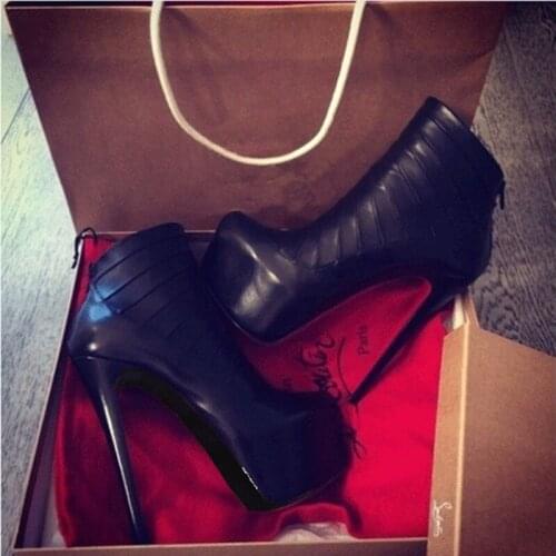 GOOFLORON shoes,Sweet fashion , black PU, zipper, 16 cm stiletto boots ankle boots,women boots . SIZE:34-45