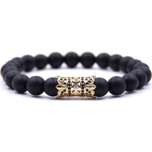 KANGKANG 2019 Retro Matte Black 8mm Stone Bracelet Pave CZ 4 color Flower tube Bracelets Men&Women charm gift Creative Jewelry