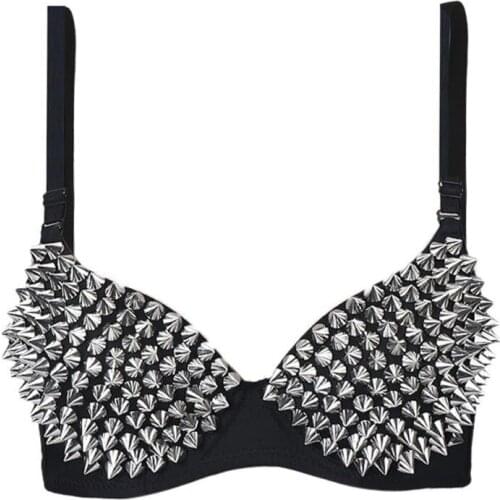 Sexy Bra Women Gothic Punk Spike Stud Rivet Bra Lingerie Party Nightclub Clubwear Corset Costume