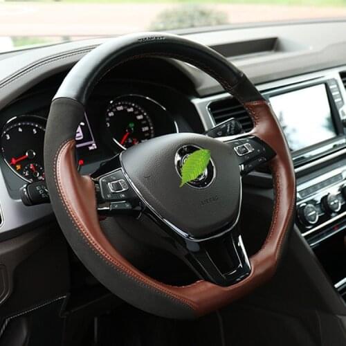 Steering wheel cover for VW Teramont PHIDEON Tiguan Lamando Bora POLO VW CC TAYRON leather hand-stitched grip car accessories