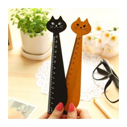 Black Yellow Ruler Cat Shape Learning Wood Animal Educational Straight Ruler Brain Teaser Gift for Kids