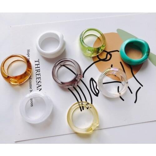 Color acrylic resin ring retro trend fashion gift set translucent wild girl Korean wedding ring