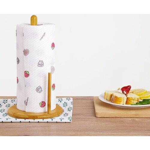 Bamboo Wooden Standing Paper Towel Holder Countertop Organizer Plastic Food Seal Film Wrap Dispenser for Kitchen Decoration