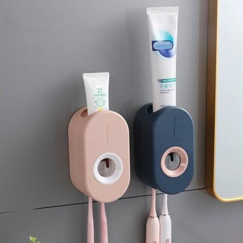 Zollor Free of Punch Bathroom Tooth Brush Holder Automatic Toothpaste Dispenser Holder Toothbrush Wall Mount Rack Bathroom Tools