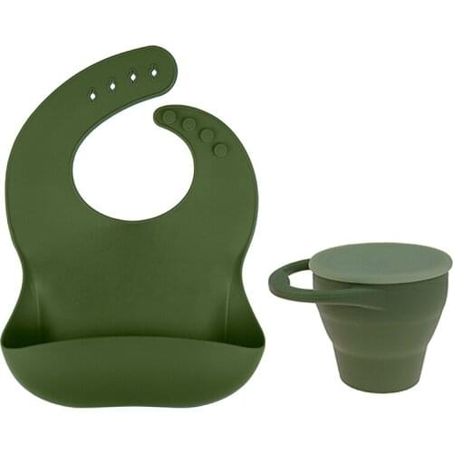 Baby Feeding Tableware Silicone Bib Snack Cup Portable Food Storage Box Infant Dinner Set BPA Free Snacks Container Food Grade