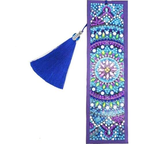 DIY Leather Bookmark Special Shaped Diamond Painting Creative Tassel Book Marks Religious mandala flower Pattern Handmade Craft