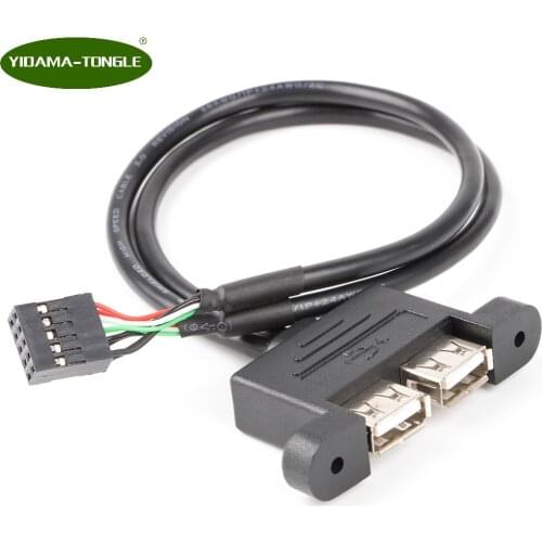 Dual USB 2.0 A Female Panel Mount - 10P 0.1" Header Pitch Motherboard Cable