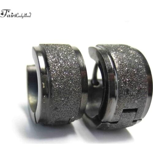 FairLadyHood 7 x 12mm Black Stainless Steel Mens Personality Frosted Earrings Wholesales Fashion Jewelry For Men