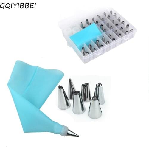 GQIYIBBEI 36pcs/set Stainless Russian Piping Nozzles Silicone Bag Leaf Decoration Tip Cake Pastry Decorating Kitchen Baking Tool