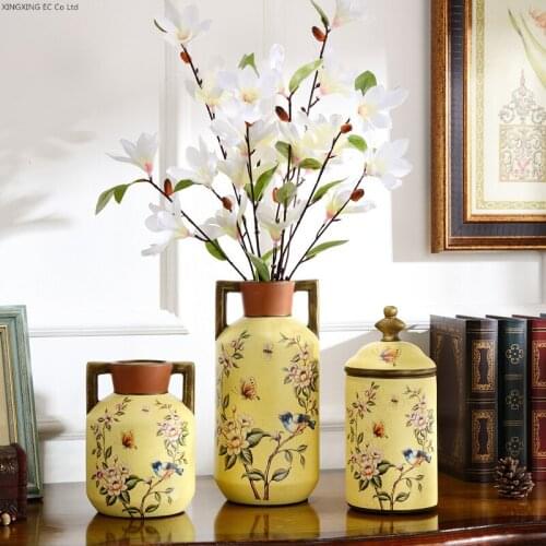 Retro Ceramic Vase Flower Pattern Storage Tank Home Decoration Living Room Desktop Dried Flowers Flower Arrangement Accessories