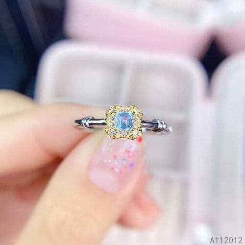 KJJEAXCMY fine jewelry natural Aquamarine 925 sterling silver trendy girl new adjustable ring support test hot selling