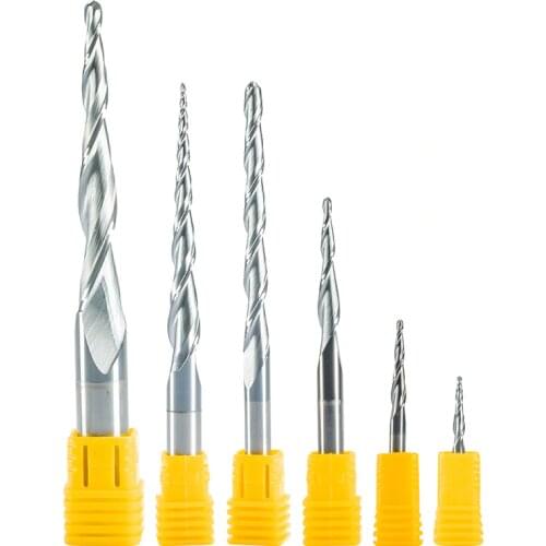 2pc Tungsten Solid Carbide 1/8" 4mm 6mm 8mm 10mm 12mm Ball Nose Tapered End Mill Router Bit cnc Taper Wood Metal Milling Cutter