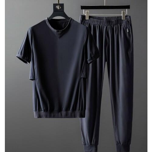 2021 Summer Mens Sets (t-shirt+pants) Luxury Solid Color Round Collar Male Tracksuit Fashion Slim Fit Casual Sport Man Sets