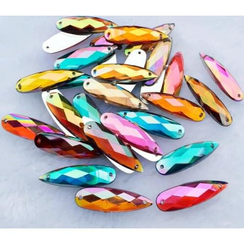 8*28mm AB Crystal Resin Flatback Rhinestone Drop Crystal Sew clothing Stones Scrapbook Strass for wedding Crafts 50pcs -HS51A