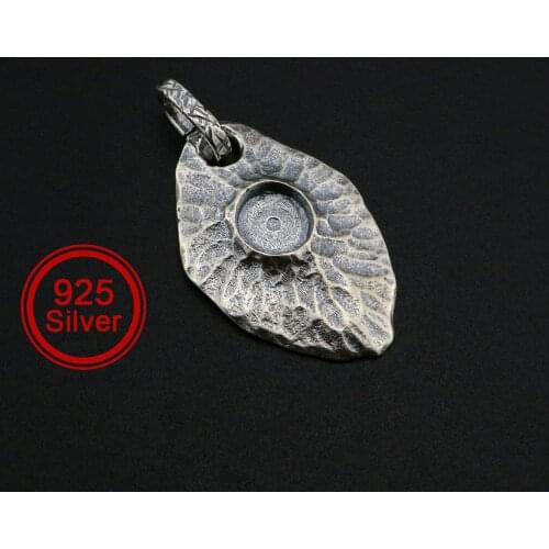 7MM Round Pendant Settings Antiqued Solid 925 Sterling Silver Mens Charm Bezel DIY Gemstone Supplies 1411281