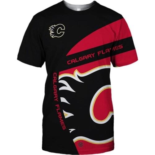 Summer Casual Tops Calgary Mens fashion Black red stitching fun letter C print Flames T-shirts