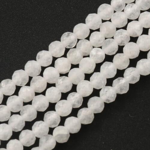 Natural Stone Faceted White Moonstone 2 3 4mm Round Loose Beads for Jewelry Making Handmade Diy Bracelet Necklace Earrings 15