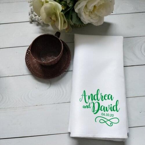 Personalized Names and Wedding Date Tea Towel Custom Tea Towel New Couple Gift Printed Tea Towel for Your Home Decoration