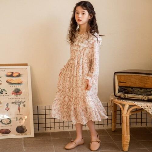 Girls Midi Dress 2021 New Spring Kids Dresses for Girl Teenage Floral with Lining Florals Baby Children Clothes,#5973
