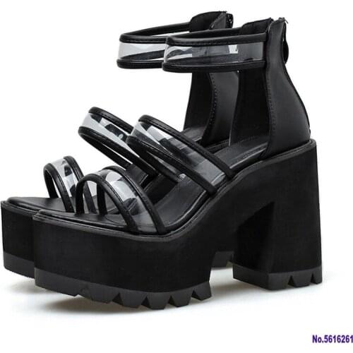Drop Shipping 2020 New Summer PVC Sandals Platform Women Chunky Heel Outside Feet Shoes Summer Back Zipper High Quality