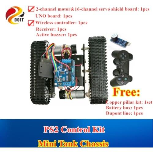 DOIT Wireless Control Smart RC Robot Kit by PS2 joystick Tank Car Chassis with Uno R3 Motor Shield DIY game playstation MINIT100