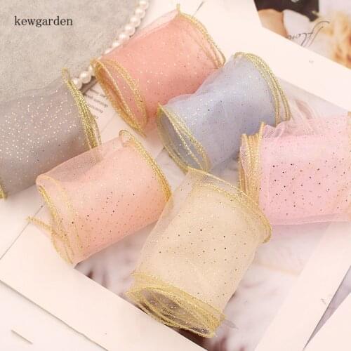 Kewgarden Gold Dot Hard Edge Gauze Ribbon DIY Boknot Accessories 8CM 80mm Handmade Tape Voile Packing Webbing 8 Meters