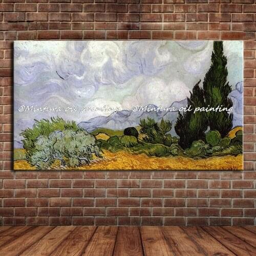 Masterpiece Reputation Hand-painted Modern Home Decor Impressionist Oil Paintings Wheat Field With Cypresses By Vincent Van Gogh