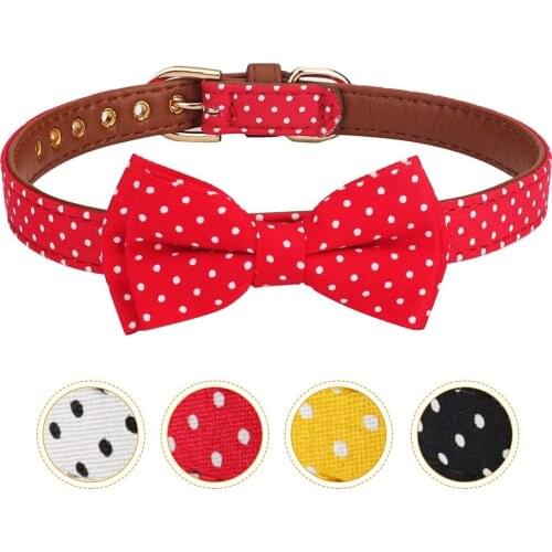 Dog Collar with Bowtie Adjustable Dot Pattern Pet Collar with Metal Buckle for Small Medium and Large Dogs