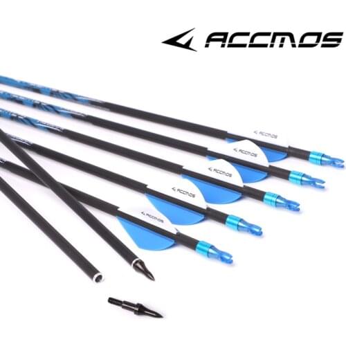 12pcs 33 inches Pure Carbon Arrows ID6.2mm with 2 inches feather Bolt Archery for Compound/Recurve Bow Shooting Hunting