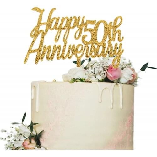 Happy 50th Anniversary Cake Topper,Gold Glitter Cheers to 50 Years Sign,50th Birthday/Wedding Anniversary Party Decorations