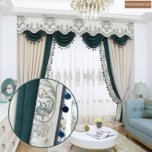 Custom curtain new white chenille thick retro European living room cloth blackout curtain valance tulle panel C430