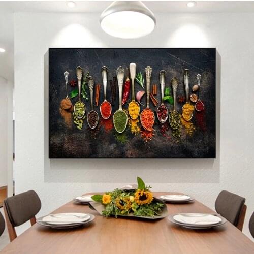 Grain Spice Spoon Pepper Kitchen Wall Art Canvas Painting Posters and Prints Restaurant Decoration Pictures
