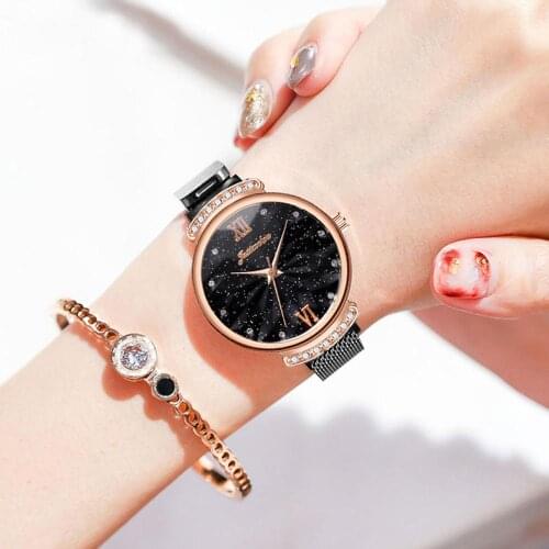 Womens Fashion Magnetic Buckle Strap Watches Black Luxury Ladies Quartz Wristwatches Geometric Surface Female Horloge Dames