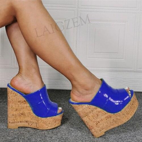 SEIIHEM Women Platform Wedges Pumps Peep Toe Shoes Woman Slides Mules Height Increase Frauen Sandalen Big Size 43 44 47 50 52