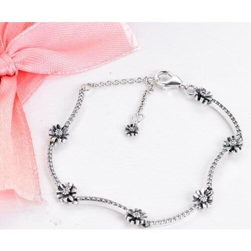 2020 New Spring Collection Sparkling Daisy Flower Bracelet 925 Sterling silver Bracelets for women fit charms beads DIY Jewelry