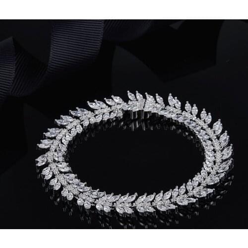 SLJELY Luxury Brand 925 Sterling Silver Olive Leaves Bracelet Micro Cubic Zircon Crystal Women Party Festival Collection Jewelry