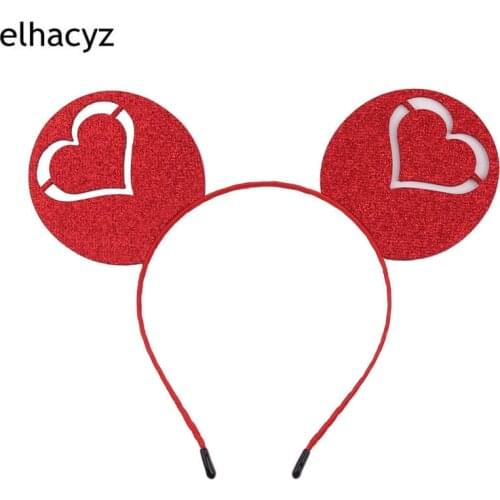 1PC 2021 NEW Chic Valentines Day Glitter Hollow Heart Mouse Ears Hairband Dating Headband Cute Women Headwear Hair Accessories