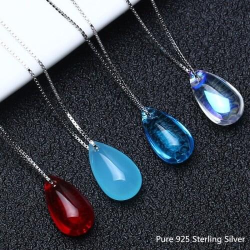 Buyee Women Big Necklace 14mm*6mm Candy Color Pure 925 Sterling Silver Pendant Necklace for Women Wedding Clavicle Chain Jewelry