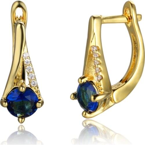Gold Color Hoop Earrings Women Round Blue Cubic Zirconia Earrings Fashion Jewelry Accessories Gift for Her (EA103138)