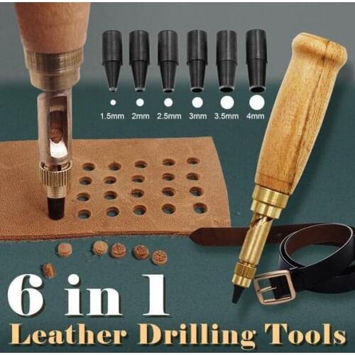 6Pcs Belt Punch Replaceable Multi-Head Belt Screw Hole Puncher DIY Leather Tool Drill Craft Kit Bookbinding Tool Rotary Punch