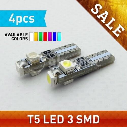 Promotion 4pcs DC12V Car T5 74 17 0.5W 3SMD 1210/3528 3 smd Canbus Error Free LED Light Bulb 7-Colors GLOWTEC