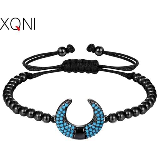XQNI Ox horn Bend Design 4MM Strand Beads Different Colors for Chosen Copper&Cubic Zircon Adjust Size Bracelet For Women Present