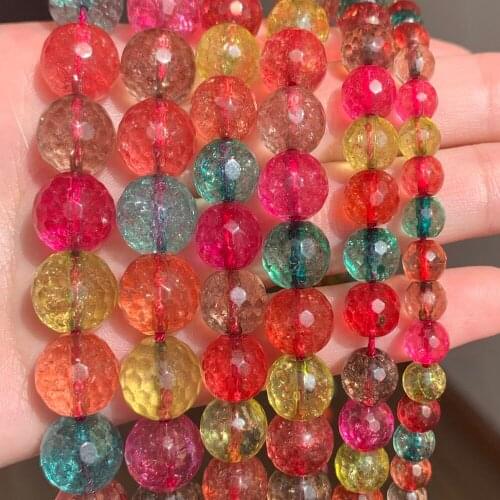 6/8/10/12mm Natural Faceted Tourmaline Color Crystal Stone beads Round For Diy Bracelet Accessories Jewelry Making 15inch/strand