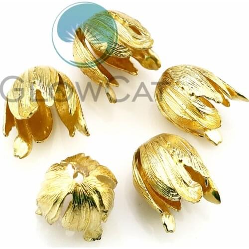10pcs Copper Gold Tone Flower Charms Beads Cap Fitting Tassel Necklace & Pendant Handmade Craft Jewelry Accessories 22357