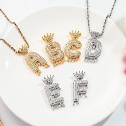 Party Silver 26 Letters Exquesite Zircon Seaside For Men Women Female Crown 1PC Crystal Pendant Necklace Water Drop Golden