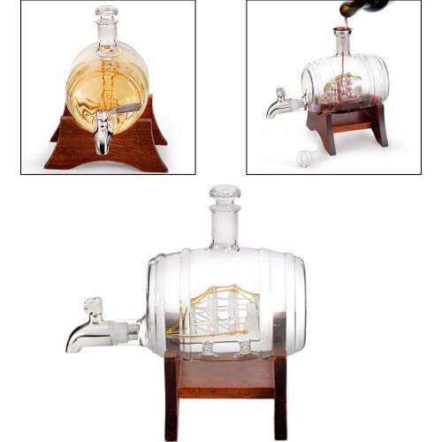Barrel Whiskey Decanter with Ship Nautical Decor 1000ml Liquor Dispenser for Men Women